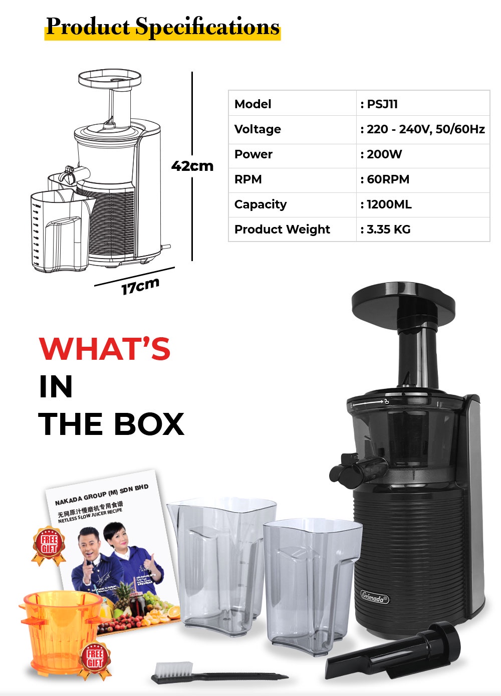 Primada Netless Slow Juicer PSJ11 | Shopee Malaysia