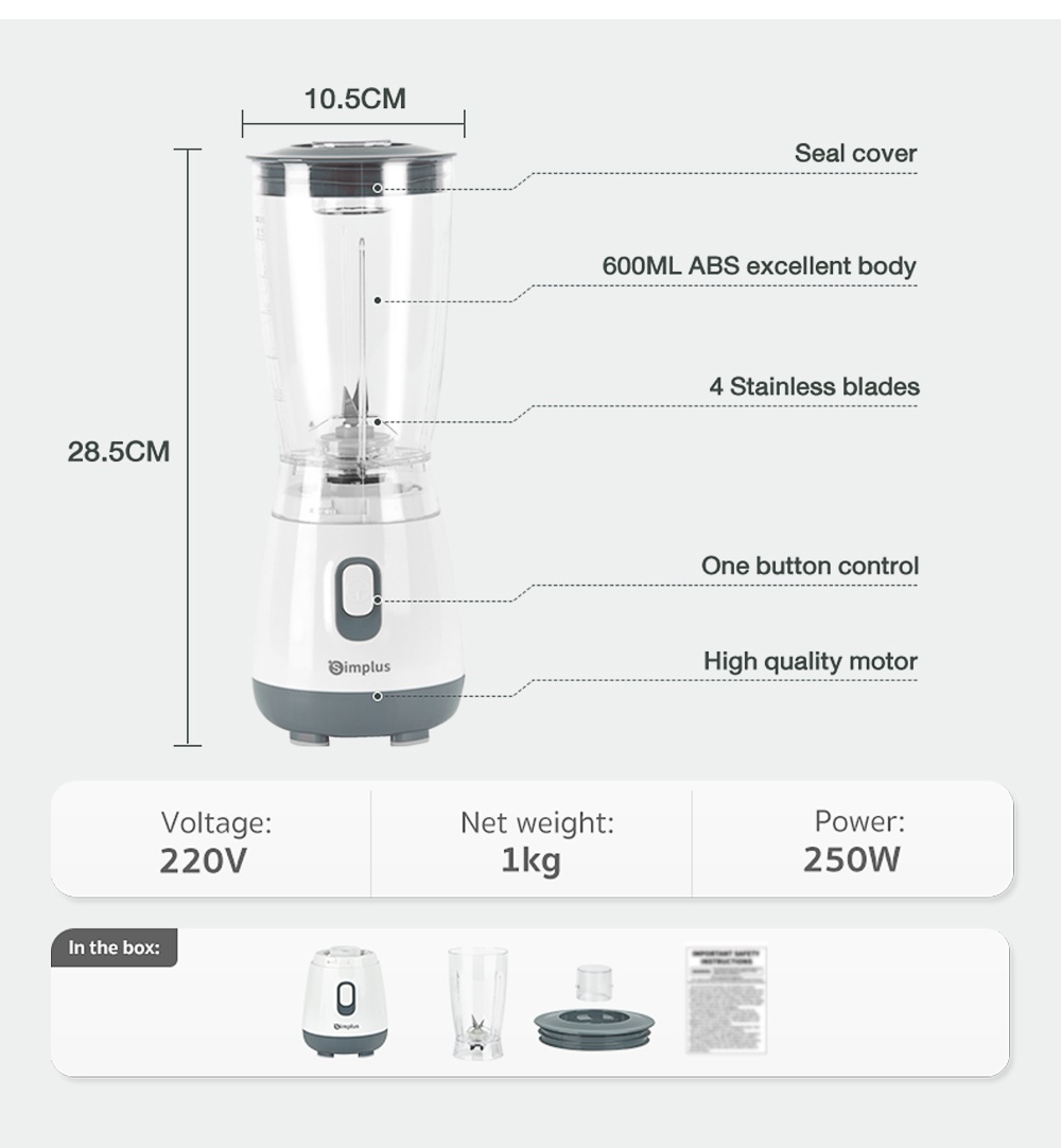 Simplus Blender 600 ML 250W Multi-functional Meat Mincer Juicer 304 ...