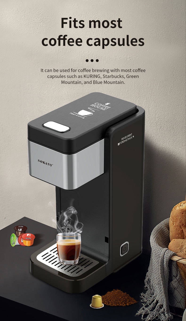 Sokany 2 In 1 Capsule Pressure Espresso & Ground Coffee Powder Coffee Maker  Machine 900ML Capacity 750W K-Cup Pods
