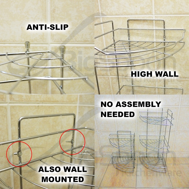 BIGSPOON Chrome Bathroom Corner Tri/Rectangle Rack Shampoo Standing ...