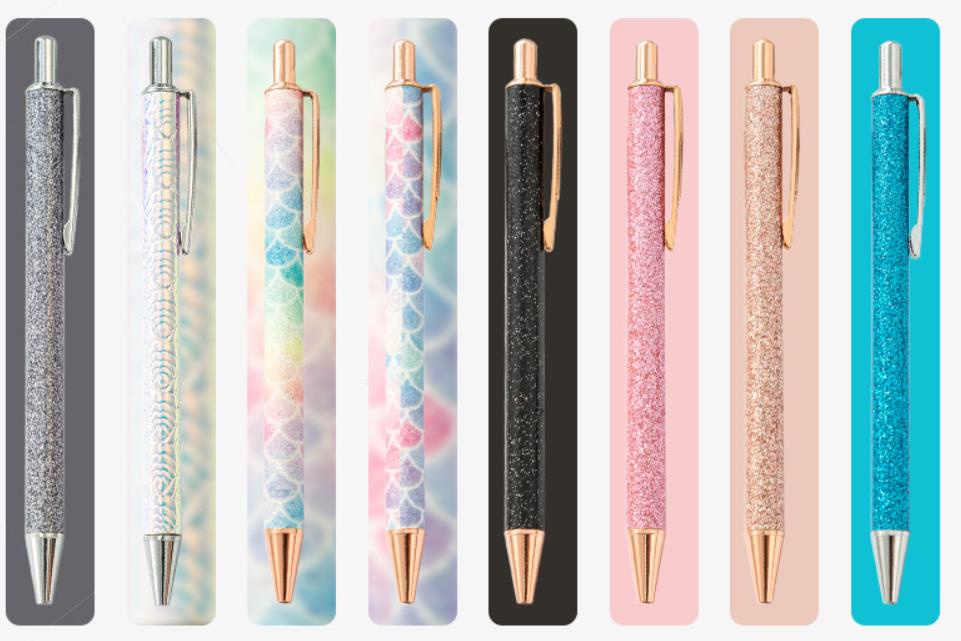 Glitter Metal Retractable Pen Rose Gold Ballpoint Pens Glitter Colorful ...