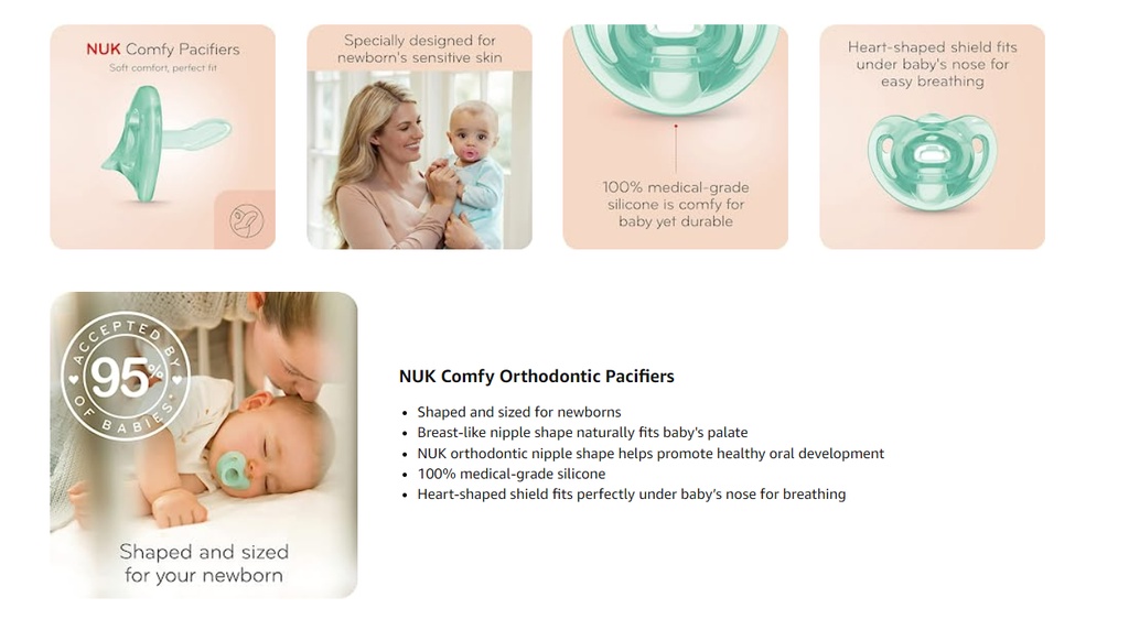 NUK Orthodontic Pacifier Soother 0-2m - Newborn Baby - BPA Free USA ...