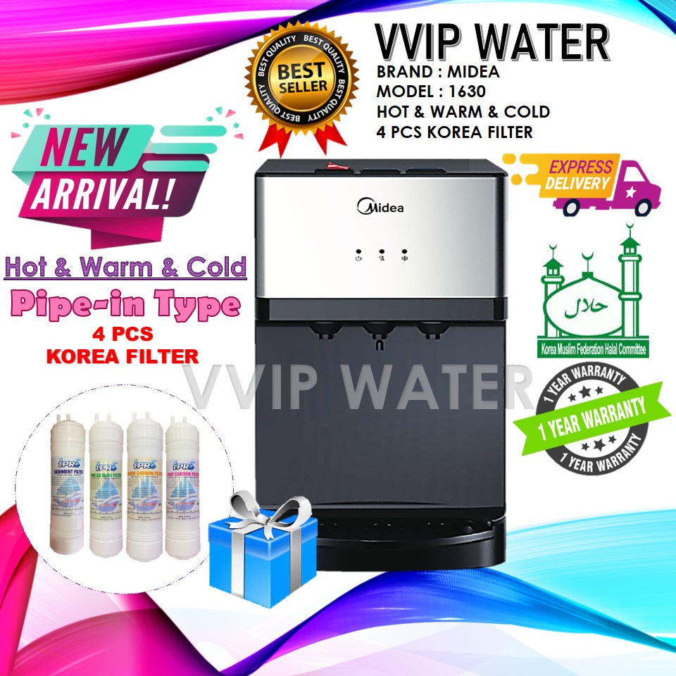 Penapis Air Midea Mild Alkaline Water Dispenser Hot Normal Cold Model: 1635  or 1630 With 4 Korea Halal Water Filter