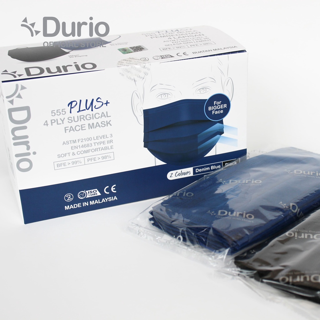 Durio 555 PLUS 4 Ply Surgical Face Mask - For Bigger Face (40 Pcs ...