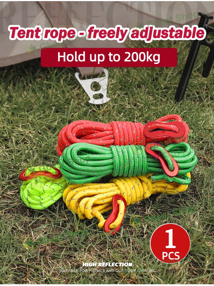 4 M Tent Rope Camp Canopy Fly sheet Guide Rope Metal Fittings Set With ...