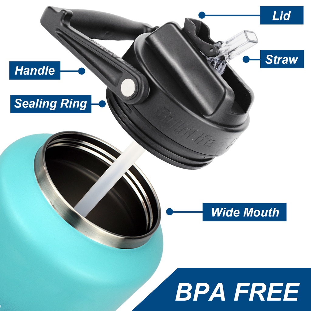 QuiFit Stainless Steel Thermos BPA Free With Straw Time Marker Keep ...