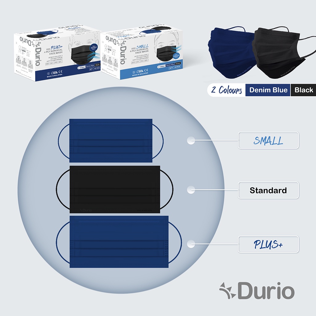 Durio 555 Trendish 4 Ply Surgical Face Mask - 40pcs (For Bigger Face ...