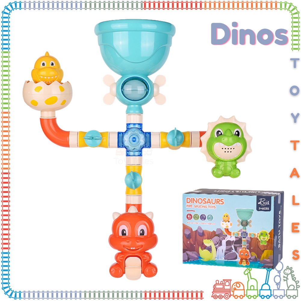 BATH TOYS SET for Kids and Baby [ Pipe & Slide ] Dino Animals Mainan ...