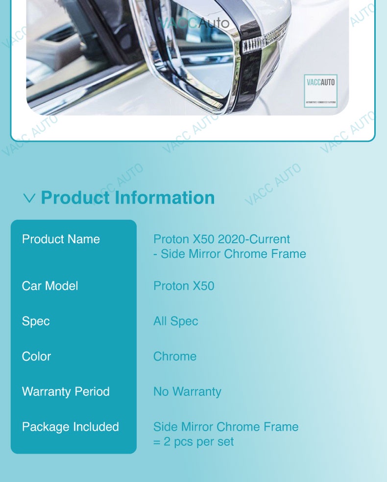 Proton X50 Side Mirror Chrome Frame Side Door Rearview Mirror Protect ...