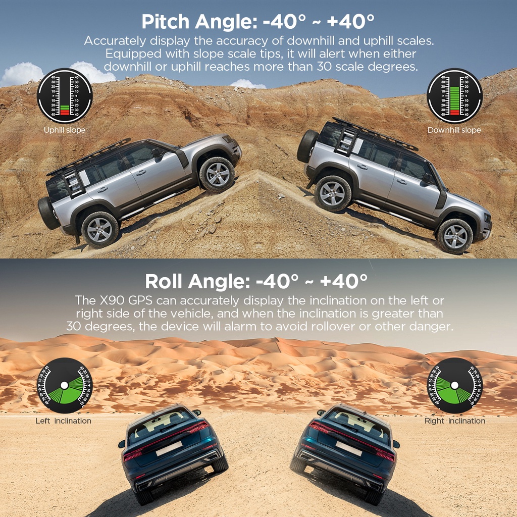 AUTOOL X90 Car GPS Hud Head-Up Display SUV Off-Road Gradient Gauge ...