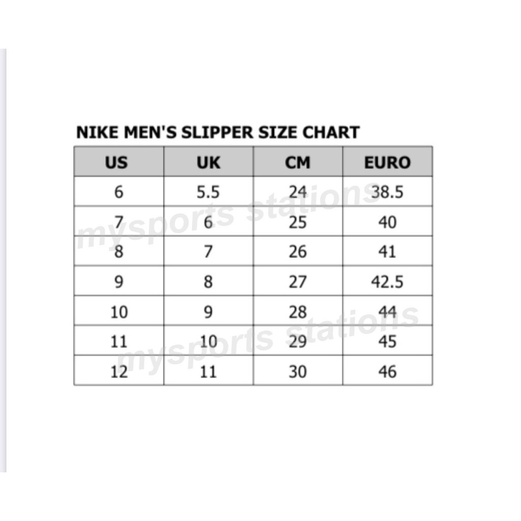 Nike flip flop size on sale chart