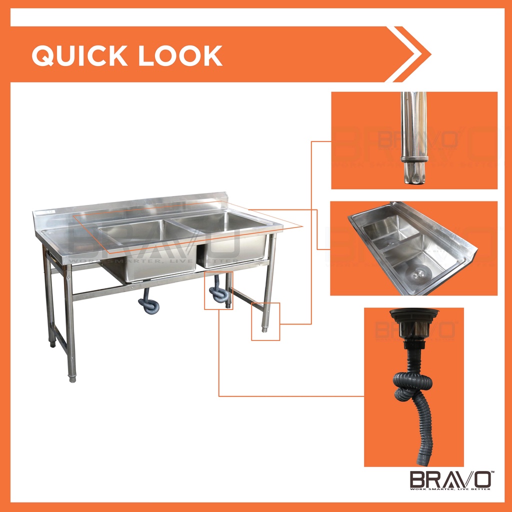 BRAVO Kitchen Sink Sinki Dapur Stainless Steel Kitchen Table with Rack ...