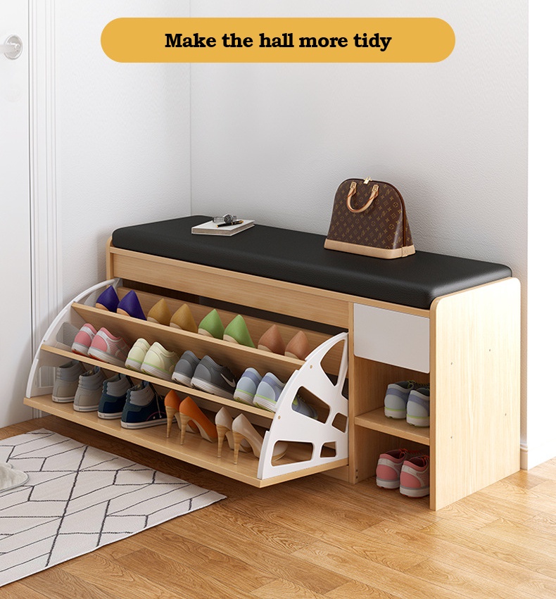 HXD0014K2N284 Shoe Cabinet with Cushion Sofa Shoe Rack Modern Wooden Shoes Storage Cabinet With Soft Pad Stool Rak Kasut Shopee Malaysia
