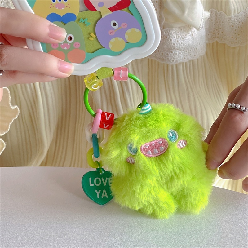 Korea Cute Cartoon Fuzzy Plush Monster Phone Key Chain Beaded Keychain ...