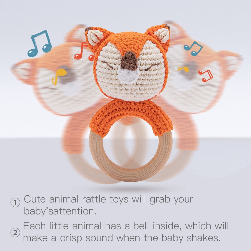 1set Baby Teether Music Rattles For Kids Animal Crochet Rattle Elephant ...