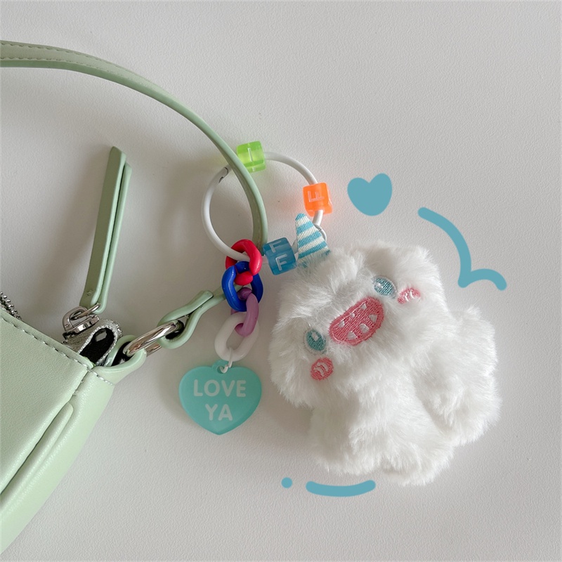 Korea Cute Cartoon Fuzzy Plush Monster Phone Key Chain Beaded Keychain ...