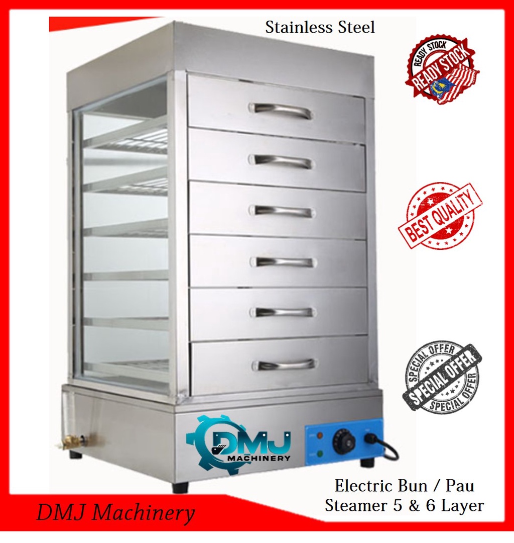Stainless Steel Electric Pau Bun Steamer Machine Stove 5 & 6 Rack Rak ...