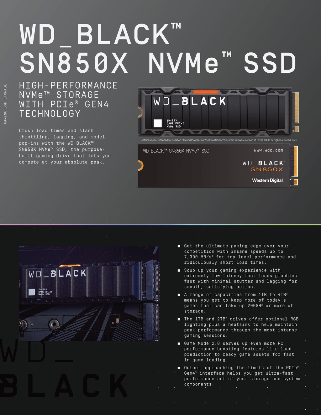 WD_BLACK SN850X NVMe SSD WDS100T2XHE - SSD - 1 TB - PCIe 4.0 x4 (NVMe) -  WDS100T2XHE - Solid State Drives 
