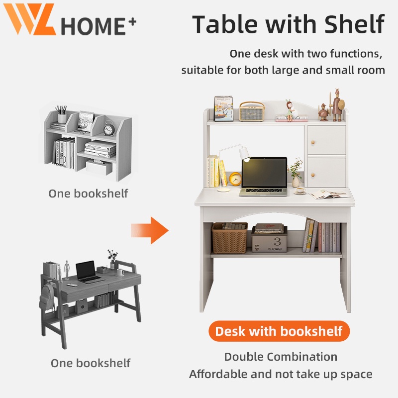 Computer Table Meja belajar Student Study Desk With Book Shelf Table ...
