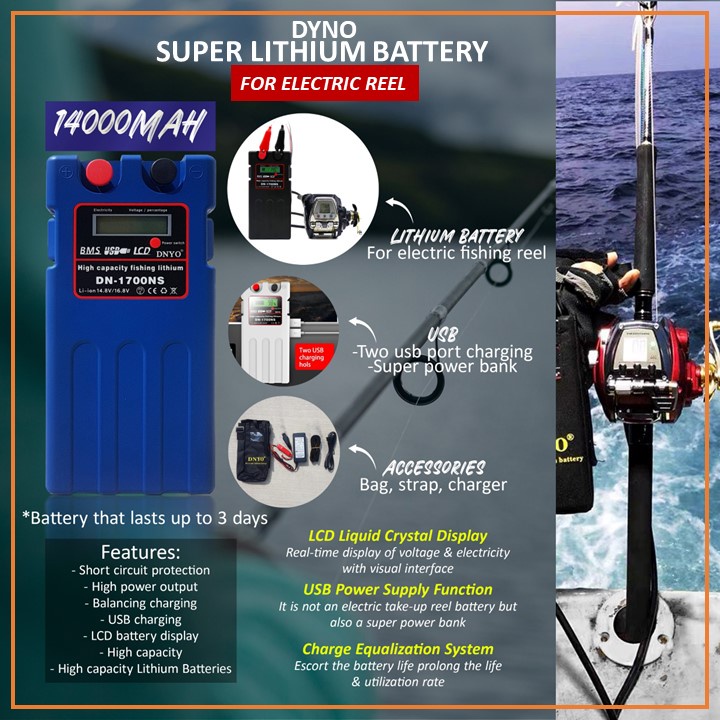 Electric Fishing Reel Lithium Battery DC14.8V 14000MAH DYNO DN-1700NS for  Electri Reel