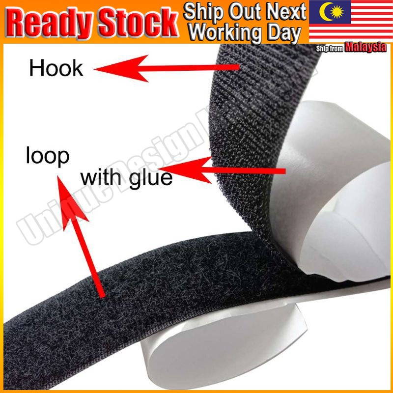 2 Rolls 3M Black Strong Self Adhesive Hook Loop Tape Fastener Sticky 1m 3ft Free Shipping