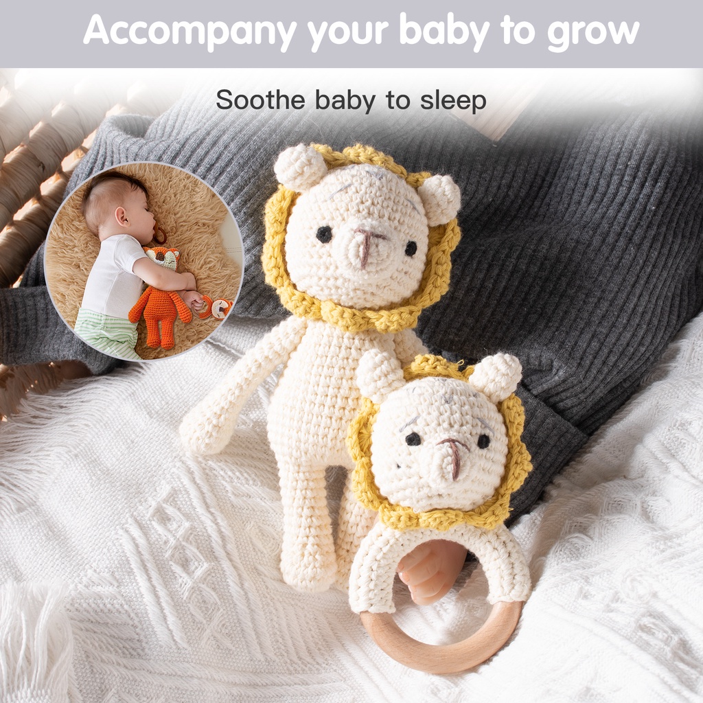 1set Baby Teether Music Rattles For Kids Animal Crochet Rattle Elephant ...
