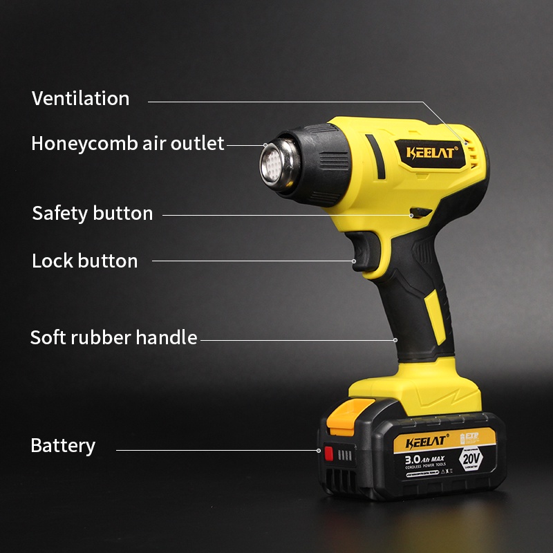 Keelat Cordless Handheld Hot Air Gun With Nozzles Temperature