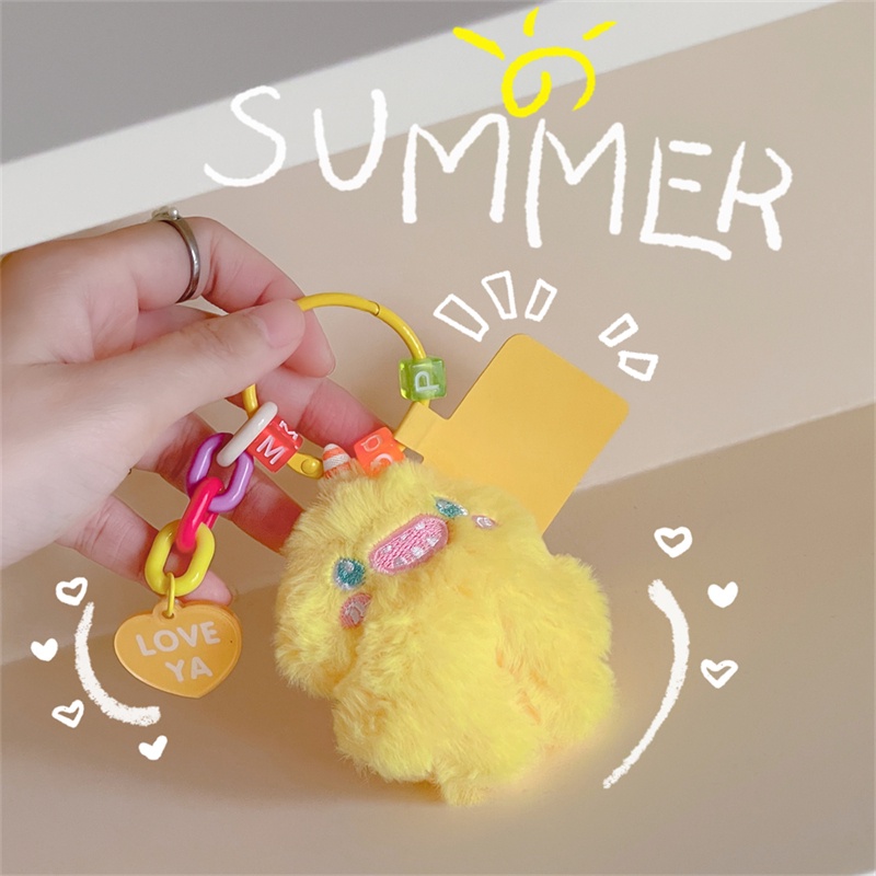 Korea Cute Cartoon Fuzzy Plush Monster Phone Key Chain Beaded Keychain ...