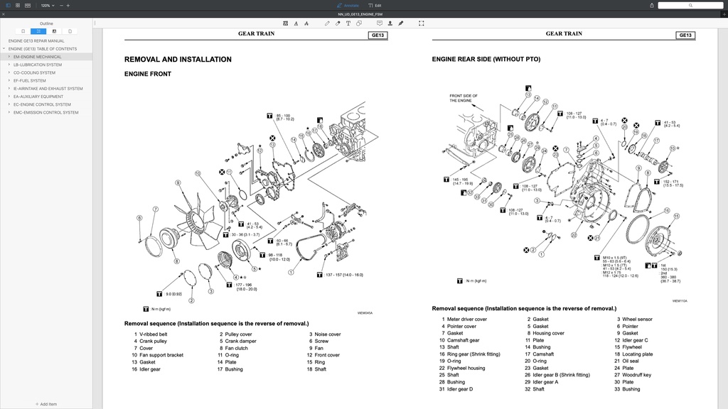 NISSAN UD DIESEL ENGINE GE13/ GE13TC/ GE13TB/ GE13TF/ GE13TD SERVICE ...