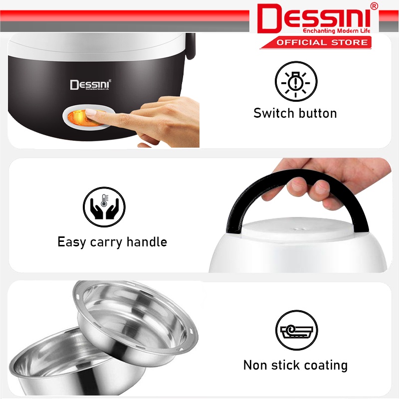 DESSINI ITALY 2L Electric Rice Cooker Lunch Box Non Stick Stainless ...