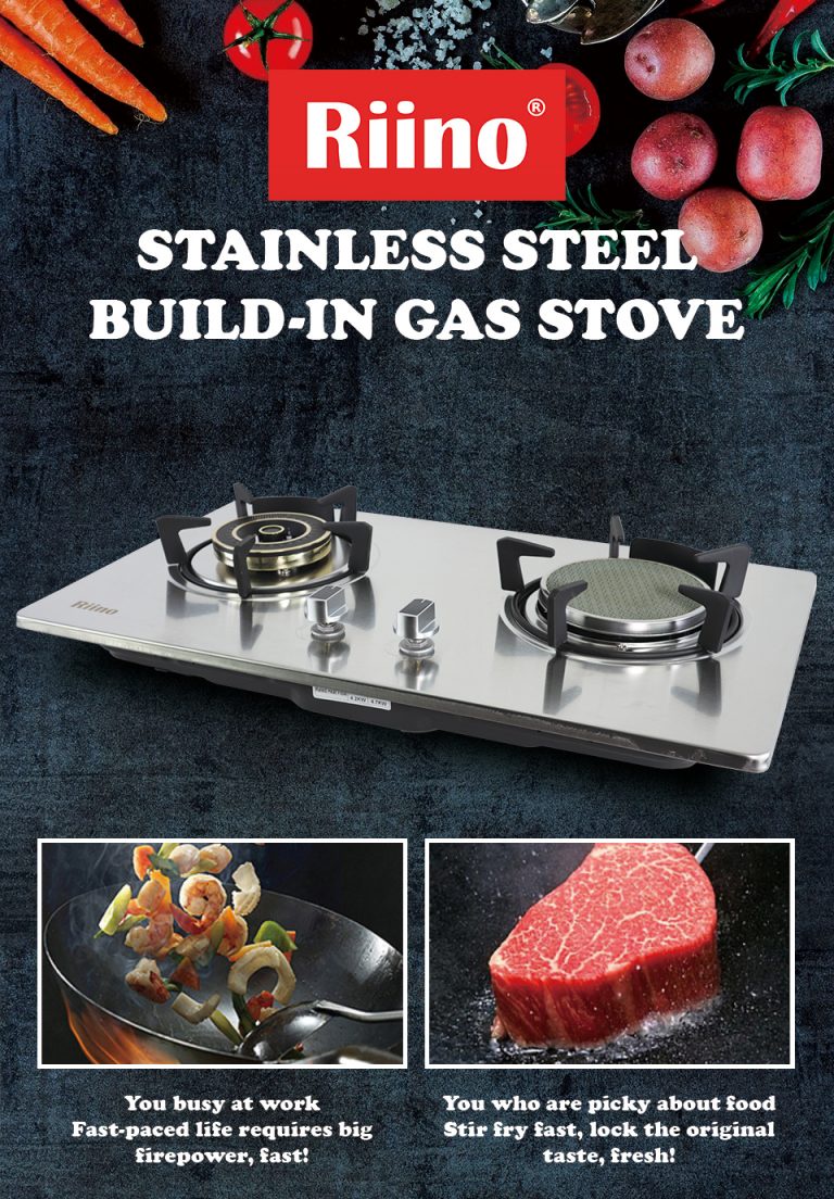 (Ready Stock) RIINO 2 Burner Hybrid Stainless Steel Build in Gas Stove