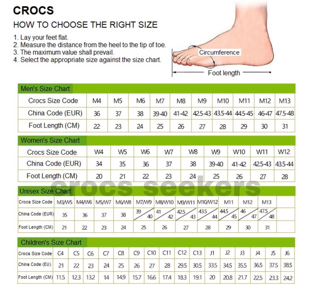 Crocs slipper 2025 size chart