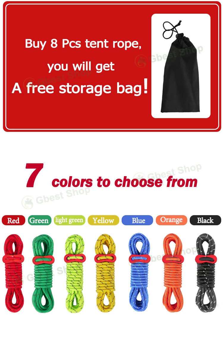 4 M Tent Rope Camp Canopy Fly sheet Guide Rope Metal Fittings Set With ...