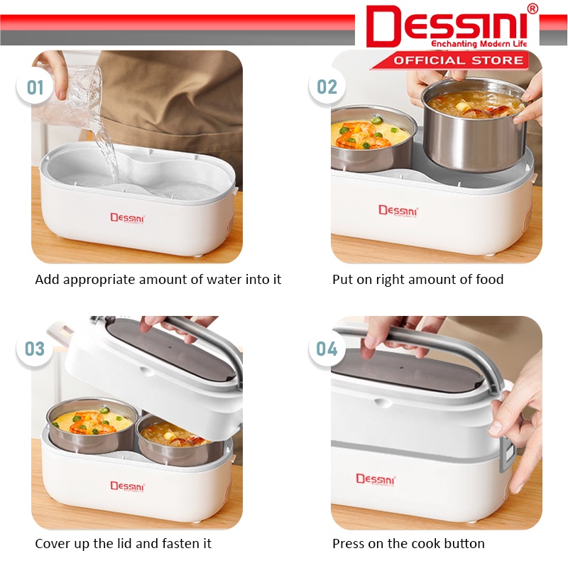 DESSINI ITALY 1L Electric Rice Cooker Lunch Box Non Stick Stainless ...