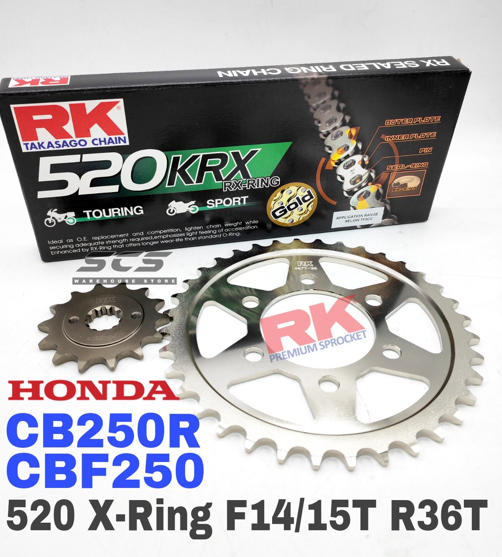 RK Sprocket Set Honda CB250 520 X-Ring Black Gold Chain Rantai Hitam ...