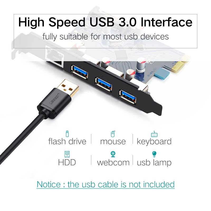 UGREEN PCI-E PCIE 4 Ports Express Card to USB 3.0 Gigabit Ethernet ...