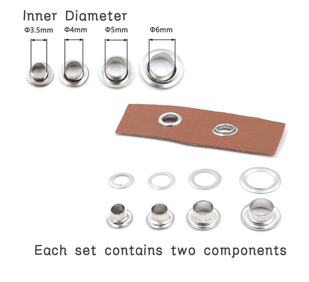 100 Sets - Metal Eyelets Grommets Rivets with Washers ring plate 4mm ...