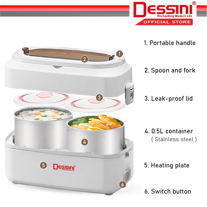 DESSINI ITALY 1L Electric Rice Cooker Lunch Box Non Stick Stainless ...