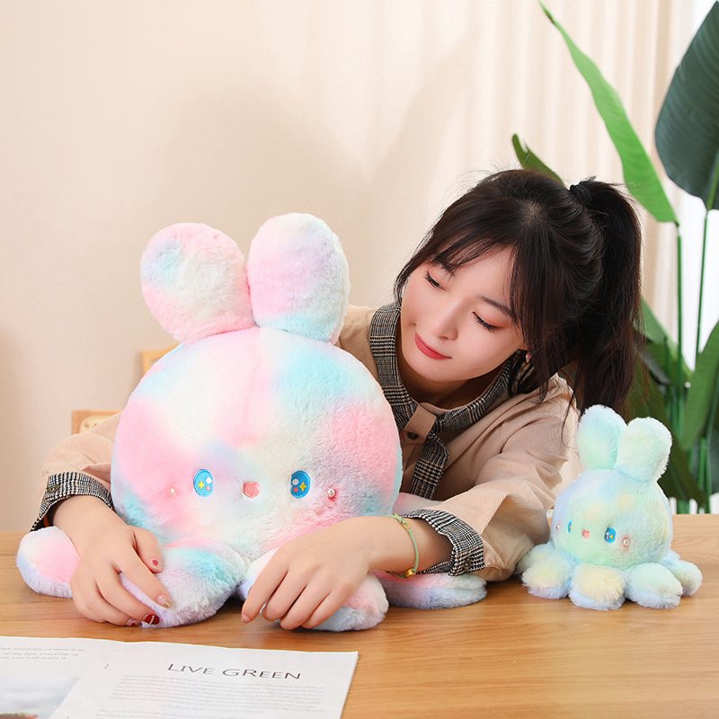20cm-50cm Kawaii Reversible Octopus Rabbit Doll Plush Toy Flip Mood ...
