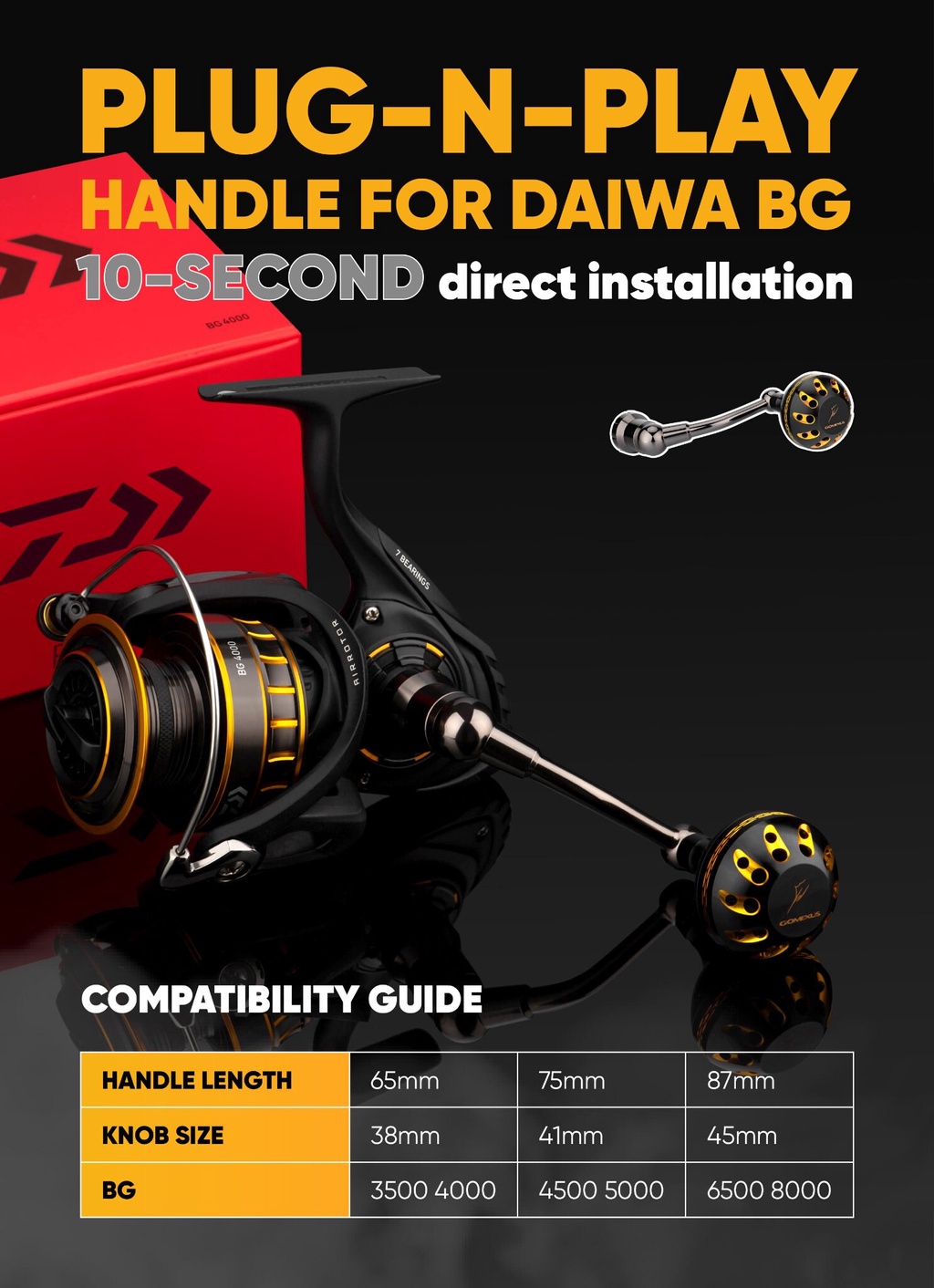 daiwa saltist 5000 power knob Gomexus K35BKBKSR-G Alu Black Silver 35mm Shimano A , S (1465) Daiwa Saltist MQ Spinning Reel Gomexus Plug&Play Aluminum Power Handle