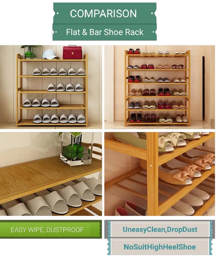 FB SR006 Large Capacity Bamboo Made Shoe Rack (3/4/5/6 Tiers) Shoe ...