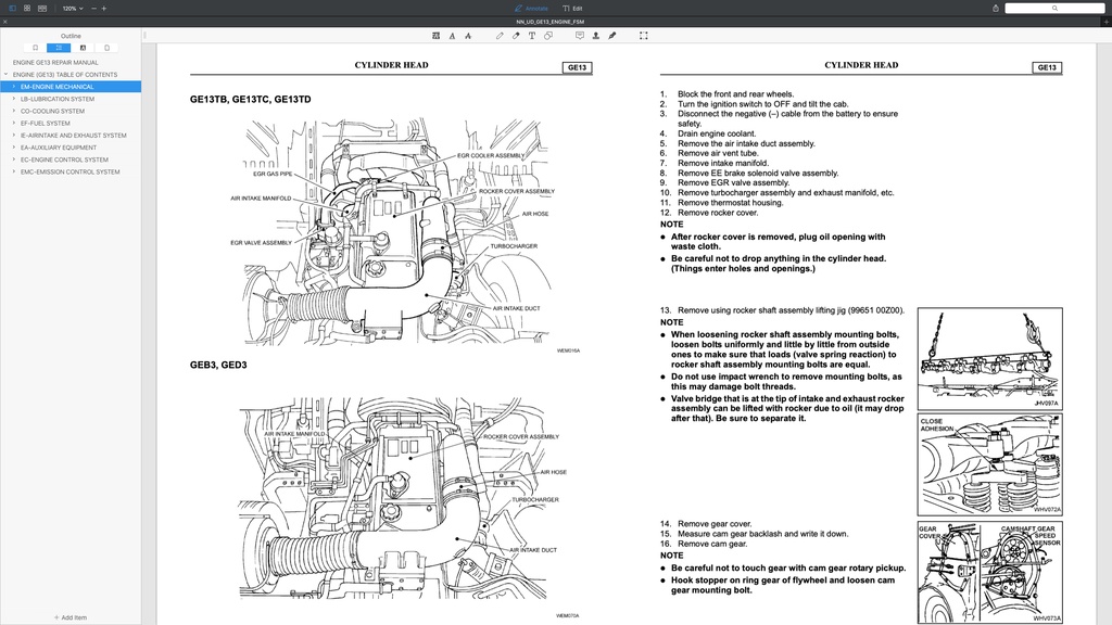 NISSAN UD DIESEL ENGINE GE13/ GE13TC/ GE13TB/ GE13TF/ GE13TD SERVICE