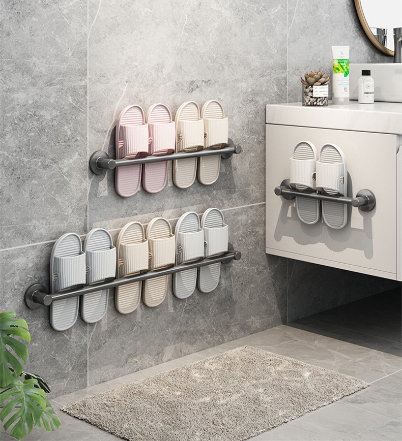 Tradlux Aluminium Bathroom Slipper Rack Drain Shelf Free PuncH Wall ...