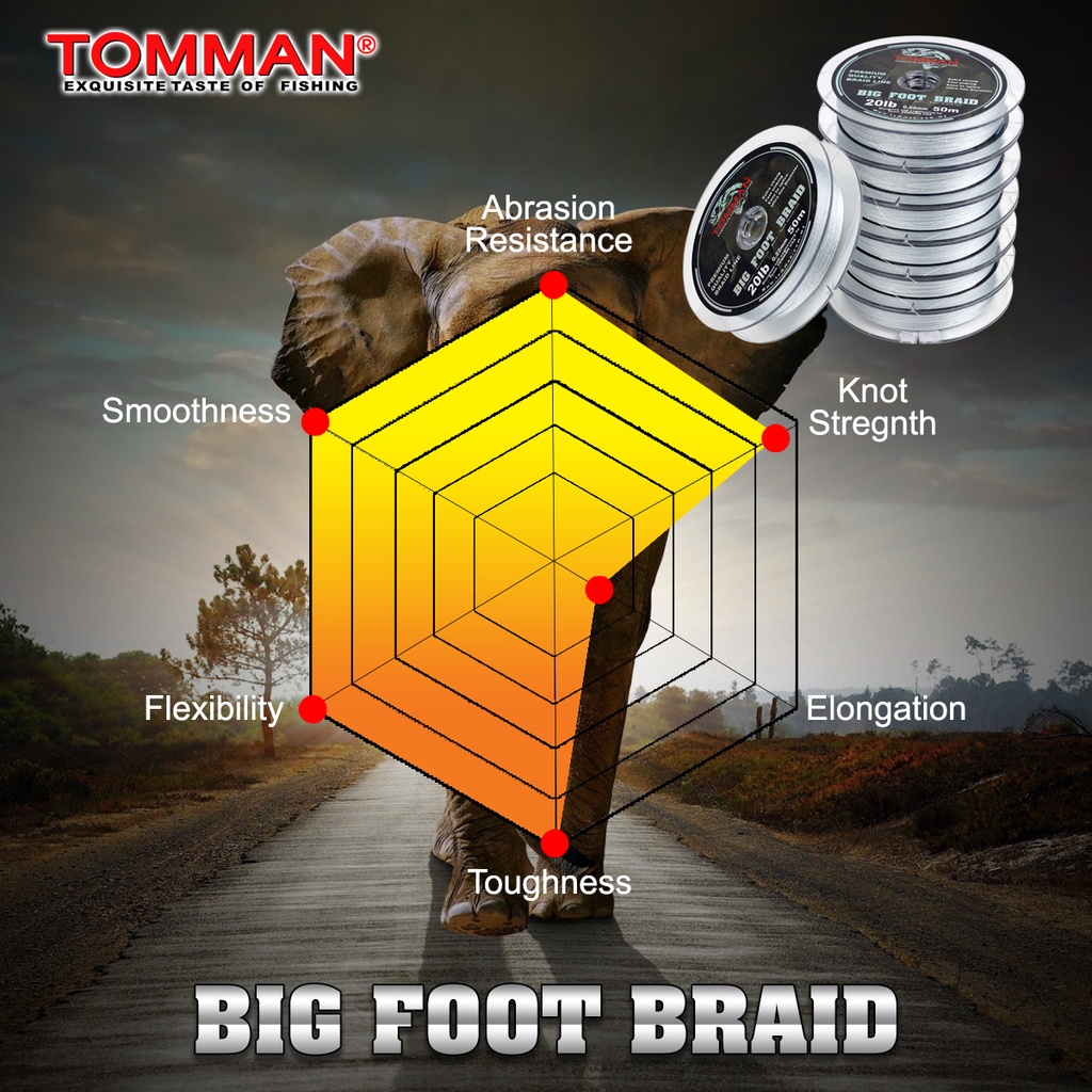 Tomman Big Foot Braid Fishing Line (50m/30LB-80LB) Benang