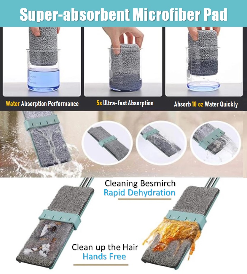 Wring Hands Free Squeeze Dry Lazy Scratch Mop Dry Wet Flat Floor Mop ...