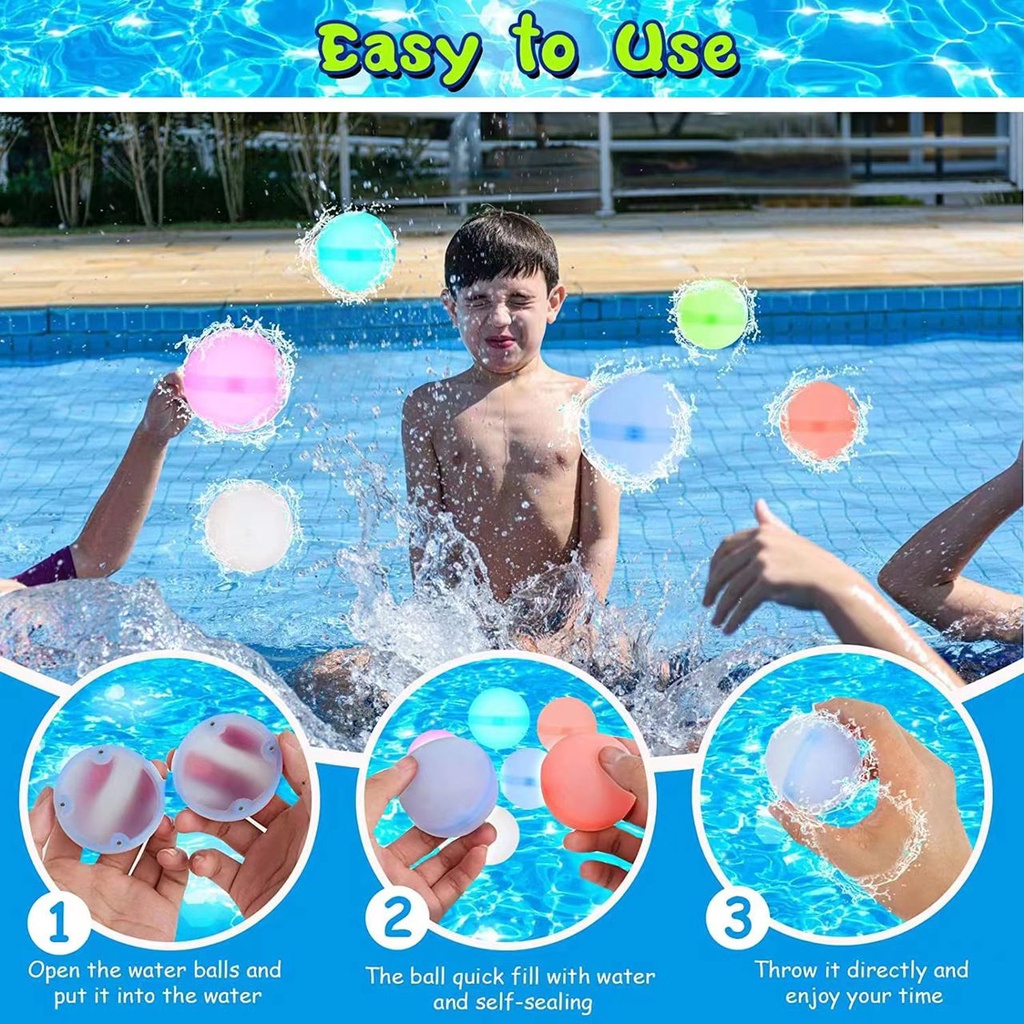 3H Reusable Water Bomb Splash Balls Balloons Absorbent Ball Outdoor ...