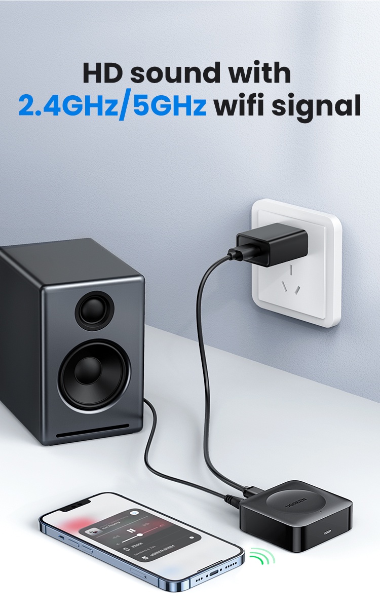 UGREEN Airplay2 Wireless Audio Receiver Adapter WiFi Connection Power ...