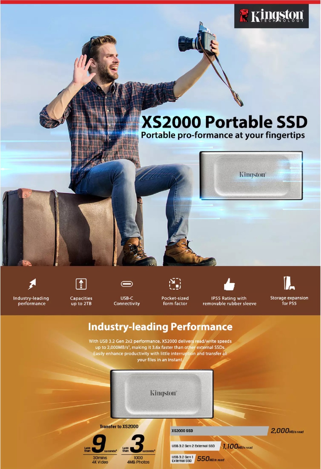 Kingston XS2000 External Portable Drive SSD High Performance Solid ...