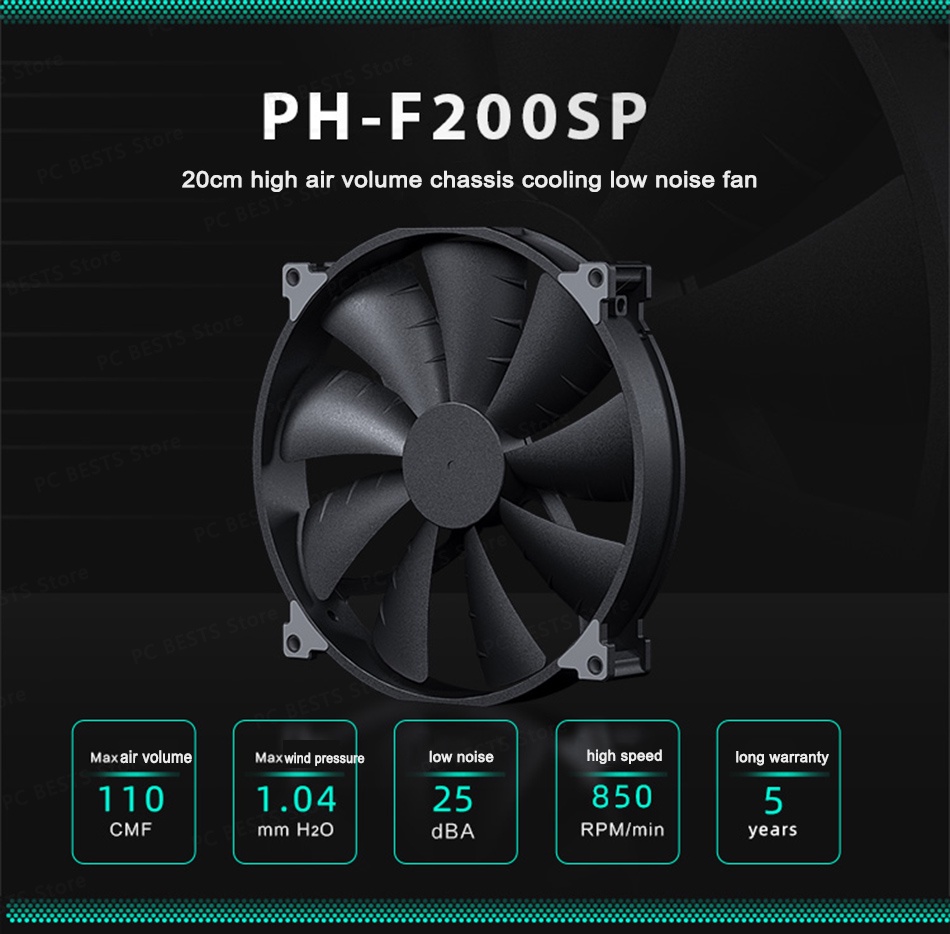 PHANTEKS F200SP Black High Air Volume Computer Case Fan 200mm 4Pin ...