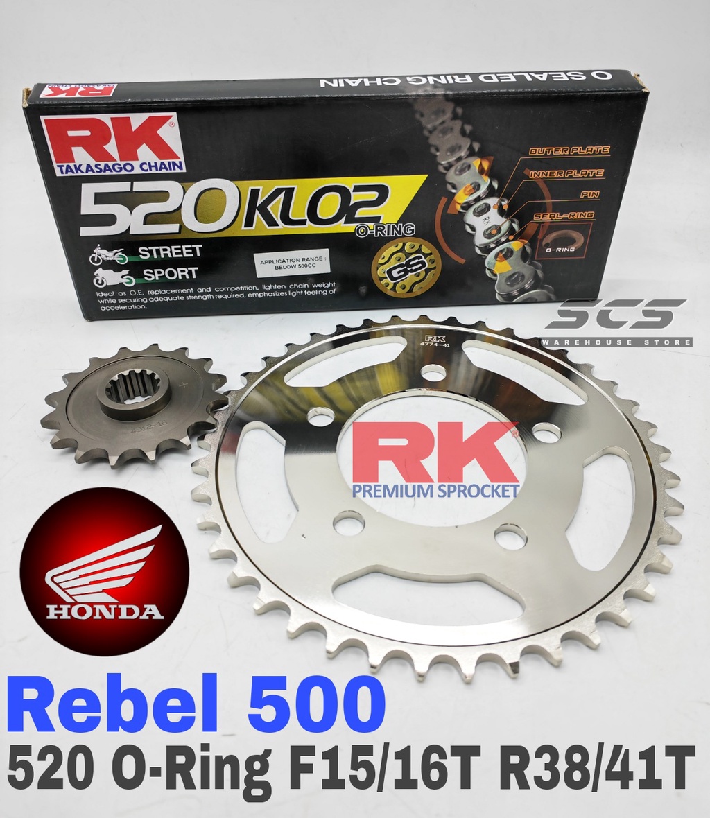 RK Sprocket Set Honda Rebel 500 520 O-Ring Black Gold Chain Rantai ...
